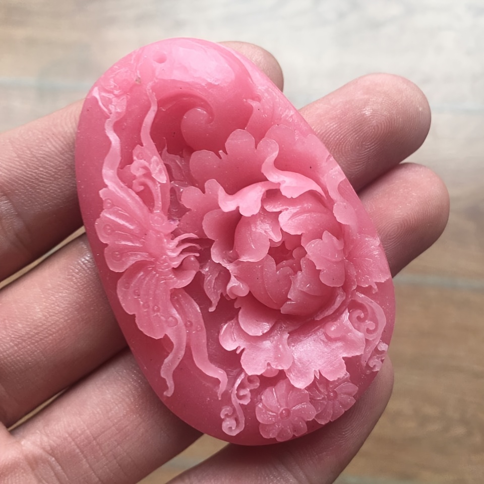 Pink Raw Stone Carving Love Butterfly Necklace